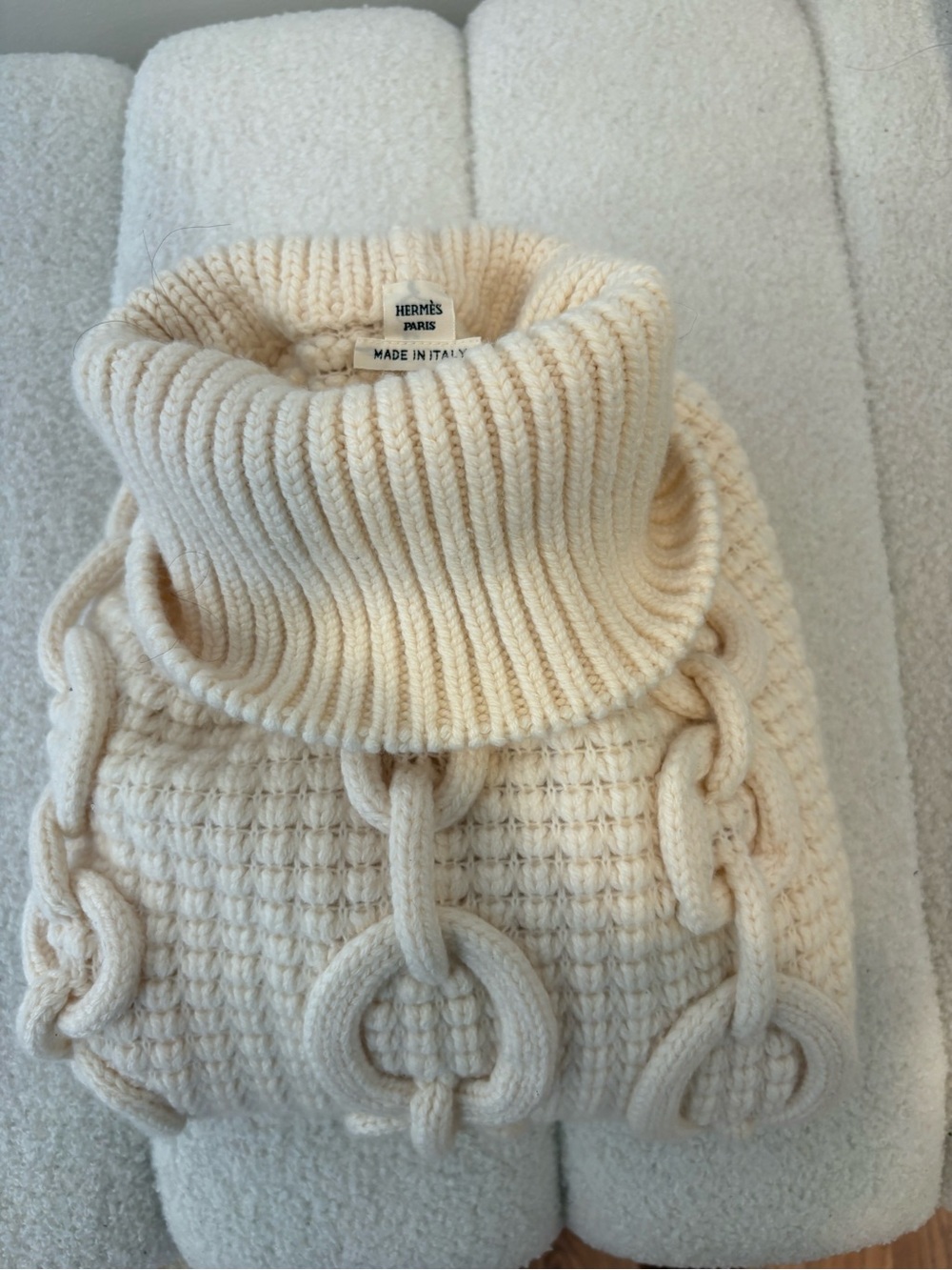 Hermes Cream Cable-Chain Turtleneck Sweater